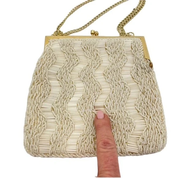 Vintage Hand Beaded Bag Ivory/Gold - Picture 12 of 14